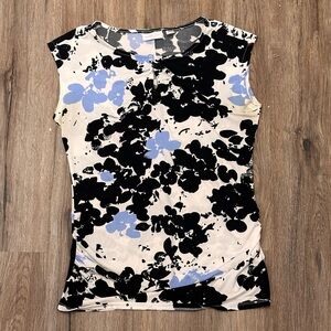 New York & Company Sleeveless Floral Blouse Size S Multicolor Keyhole Neckline